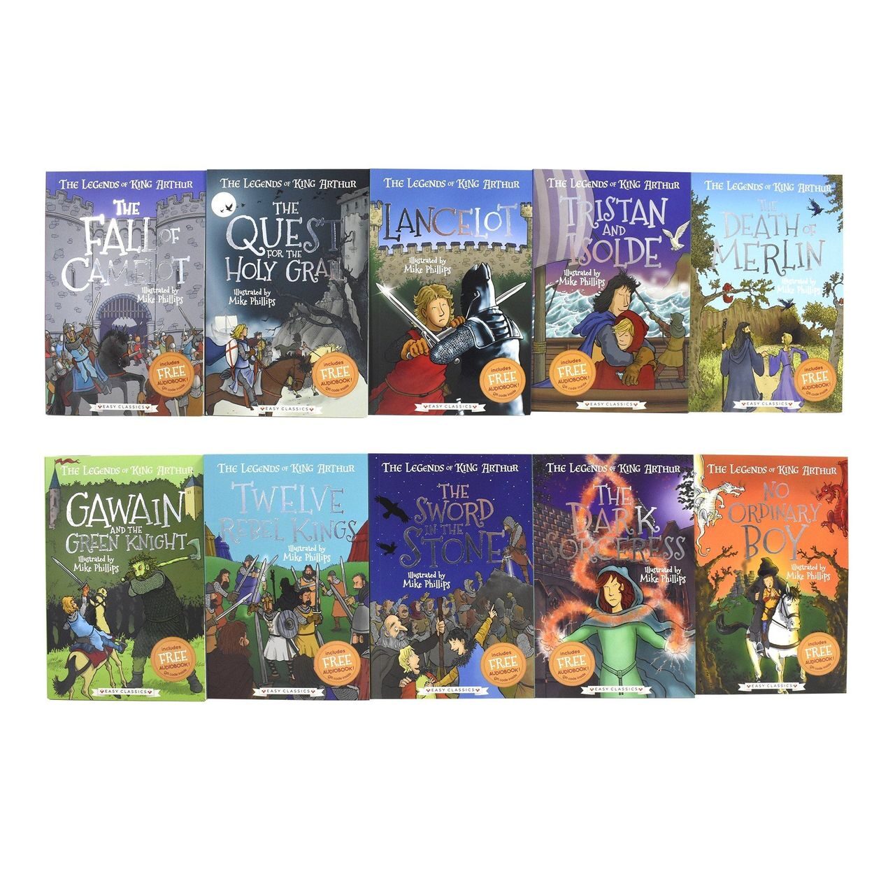 L513 The Legends Of King Arthur Easy Classic 10 Books - Ages 7-9 - Paperback Box Set By Tracey Mayhew